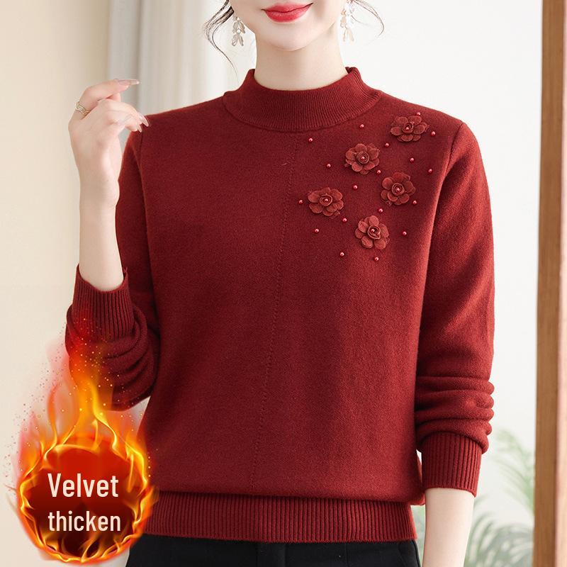 Stylish Knitted Sweater for Middle-aged Women: Warm Winter Base Layer