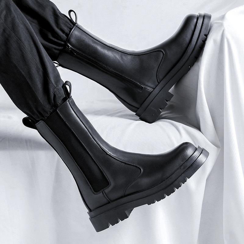 Men's Casual Party Nightclub High Chelsea Boots Slip-on Platform Shoes Cowboy Original Leather Boot Long Motorcycle Botas Hombre