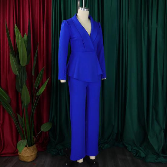 Womens Plus Size 2 Piece Outfits Long Sleeve Ruffle Irregular Hem Blazer Pants Set Business Suit Office Work Set
