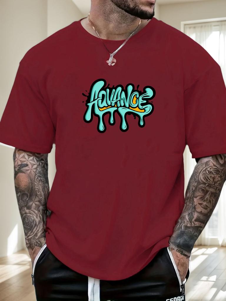 2025 Summer Essential Mens Streetwear Casual Tshirt Vibrant Artistic Graffiti Advance Drip Print 100 Cotton Short Sleeve Top