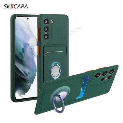 For Samsung A24 4G A54 A34 A14 5G Card Slot Wallet Holder Silicone Cover For Galaxy A73 A23 A53 A33 A13 Magnetic Ring Stand Case