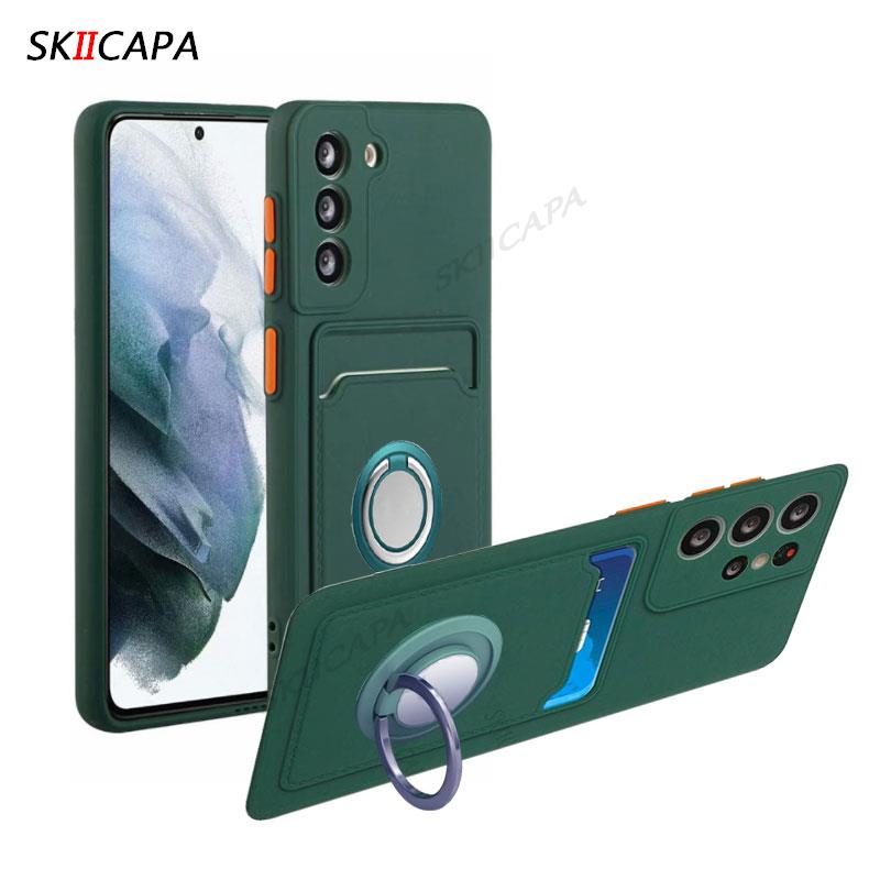 For Samsung A24 4G A54 A34 A14 5G Card Slot Wallet Holder Silicone Cover For Galaxy A73 A23 A53 A33 A13 Magnetic Ring Stand Case