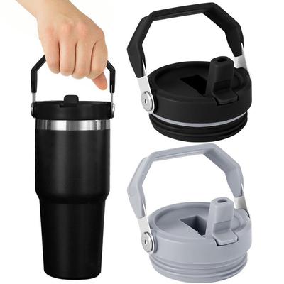 Stainless Steel Thermos Cup Lid with Straw - Large Capacity, Portable Car Cup Lid