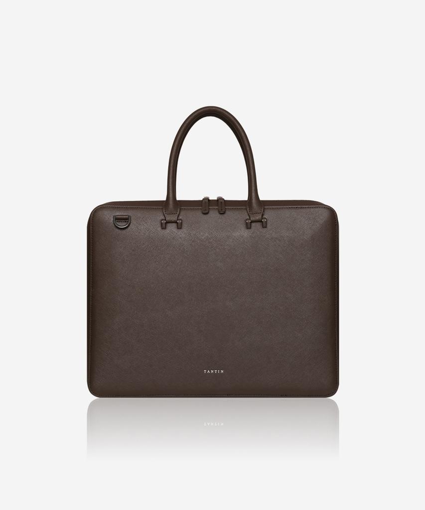 Tantin Noble Briefcase Cowhide Document Bag T13807 Brown