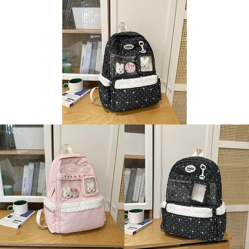 Anime Girl Double Shoulder Backpack For School With Nylon Material And Dot Pattern