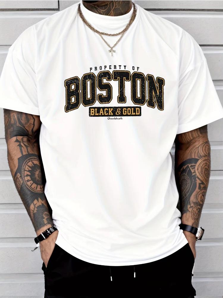 Unisex Sommer 100% Baumwolle Modisch Lässig Locker Übergröße Boston Buchstaben Aufdruck Sport Rundhals Kurzarm T-Shirt Oberteil