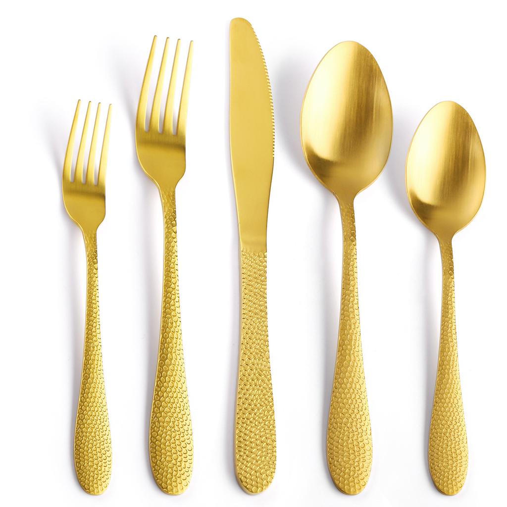 Hammer Matte Tableware Four-piece Set Stainless Steel Knife and Fork Spoon Steak Golden  Dessert Spoon YSH-12-5PS