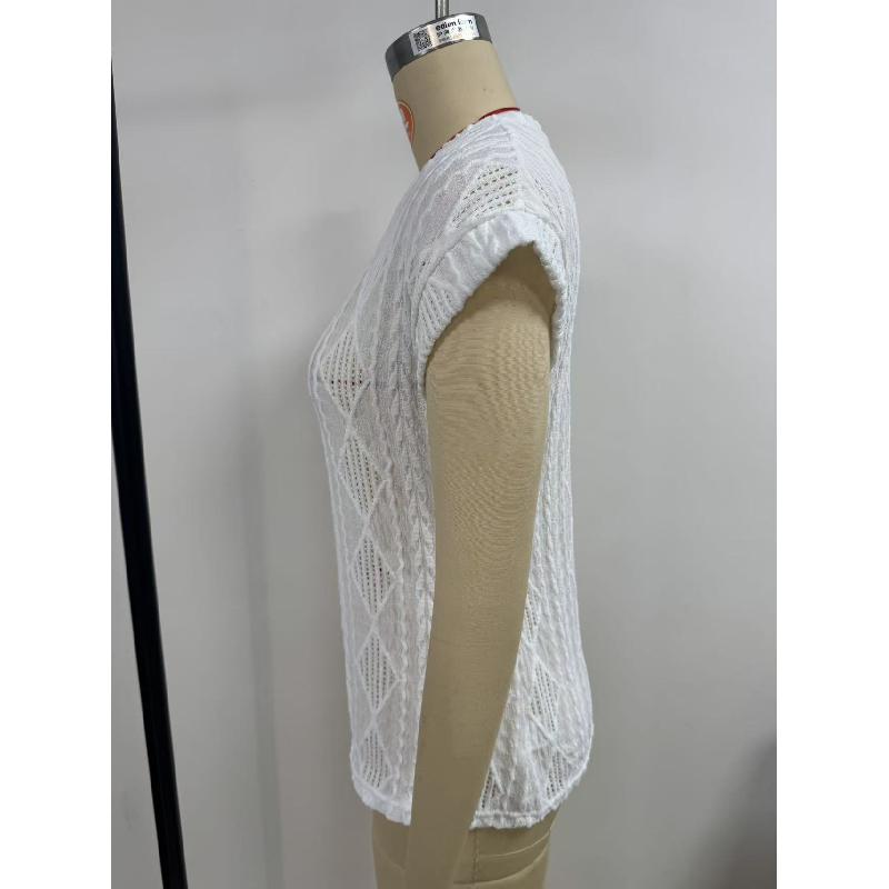 2026 Summer New Women's Round Neck Jacquard Casual Loose Fit Versatile Short Sleeve T-Shirt