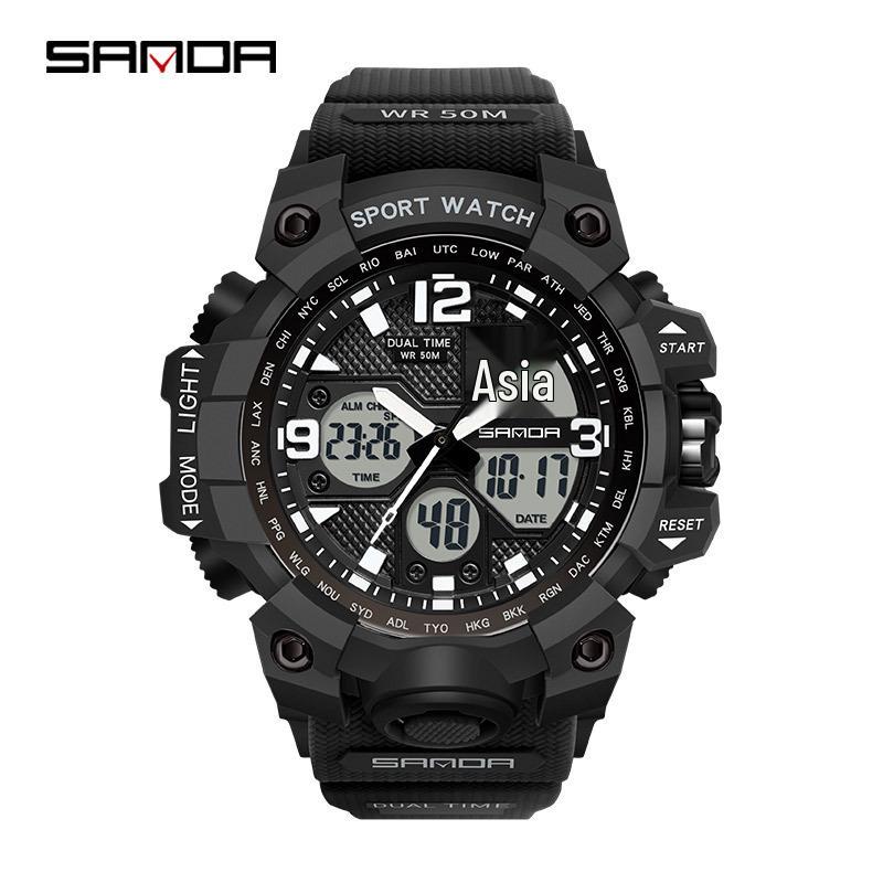 SANDA Women's Trendy LED Dual Display Waterproof Watch with Hourly Chime