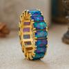 Gold Plated Black Opal Eternity 925 Sterling Silver Band – Wide Statement Ring, Vintage Inspired Wedding & Fashion Jewelry for Women