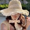 Women Beach Hat Large Eaves UV Blocking Foldable Portable Handmade Straw Hollow Sun