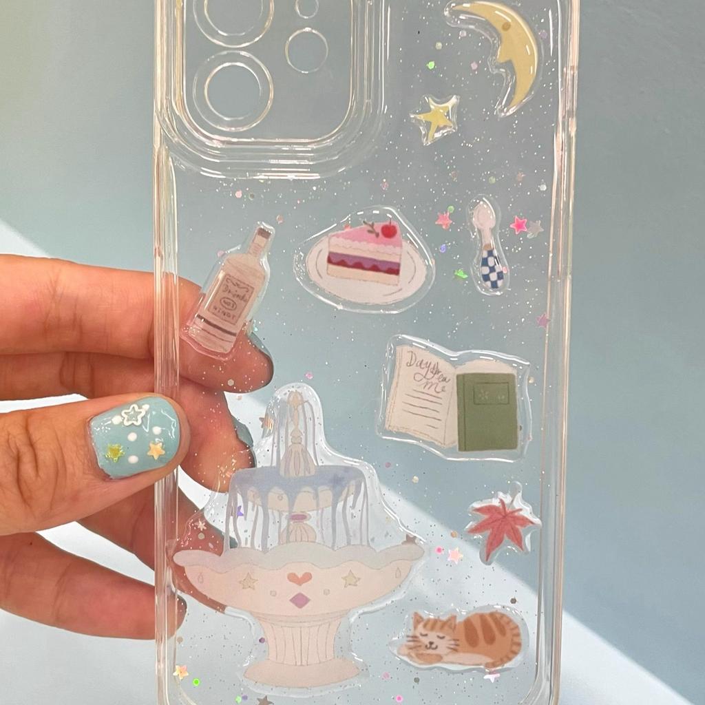 Cute Cake Wishing Pool 3D Relief Resin Sticker Girl Phone Case Laptop Transparent Jelly Decal Stationery Notebook DIY Decoration