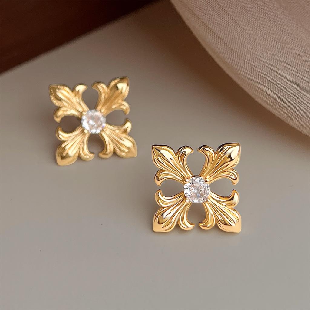 Europejskie i Amerykańskie Kolczyki Sztyfty Koronkowe z Cyrkoniami: Eleganckie, Uniwersalne, Luksusowe Akcesoria Mody