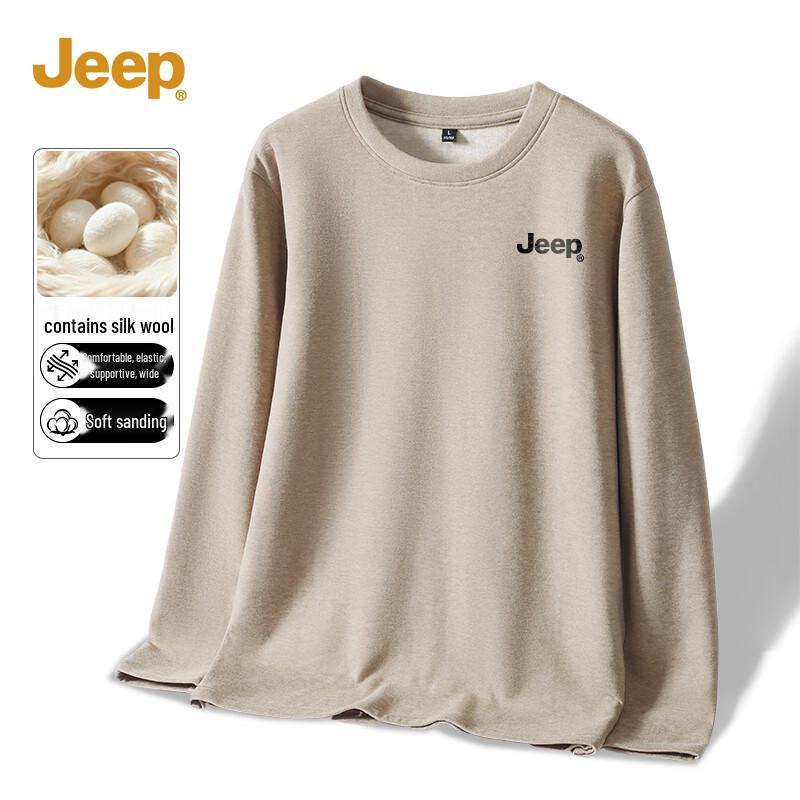 JEEP Men s Thermal Round Neck Long-Sleeve T-Shirt with Silk & Wool L
