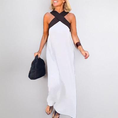 Frühling Neue Damenmode Schulterfrei Mehrfarbig Lässig Locker Halsfarbblockkleid
