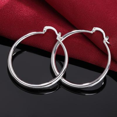 Fine 4cm Diameter 925 Sterling Silver Big Circle Earrings Women Fashion Jewelry Christmas Gifts Wedding Party