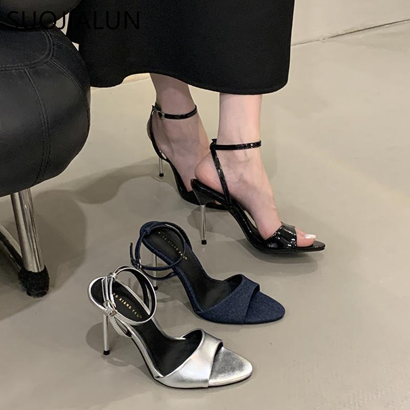 Fashion SUOJIALUN 2025 New Brand Women Sandal Shoes Fashion Thin High Heel Ladies Sexy Gladiator Shoes Open Toe Ankle Strap Dress Pumps