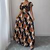 Women Vintage Floral Print Pleated Maxi Dress Ruffle V Neck Self Tie Waist Vacation Long Dress