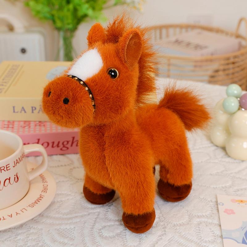 Original Handmade Cute Foal Plush Toys Soft Fluffy Standing Little Horse Doll Wearing Collar Funny Kids Companion Nice Gift