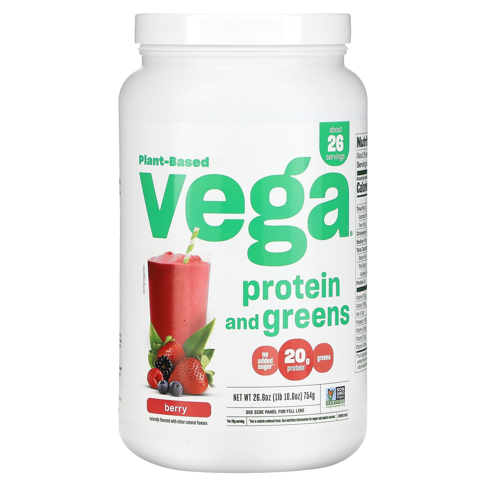 

Vega, Plant-Based Protein and Greens, Berries, 1 lb 10.6 oz (754 g)