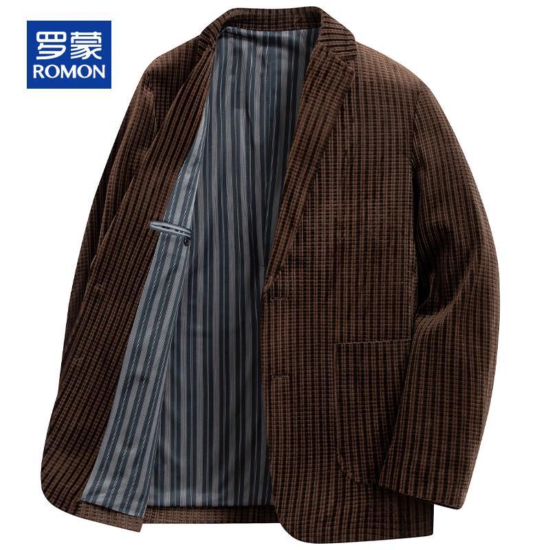 ROMON Men's Autumn/Winter Casual Business Blazer with Knitted Lining