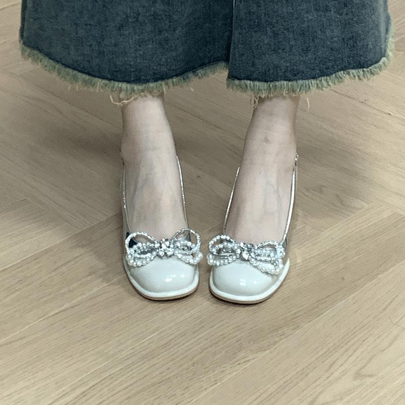 High-heeled sandals, rhinestone bows, summer new waterproof table, high-heeled sandals, versatile and fashionable