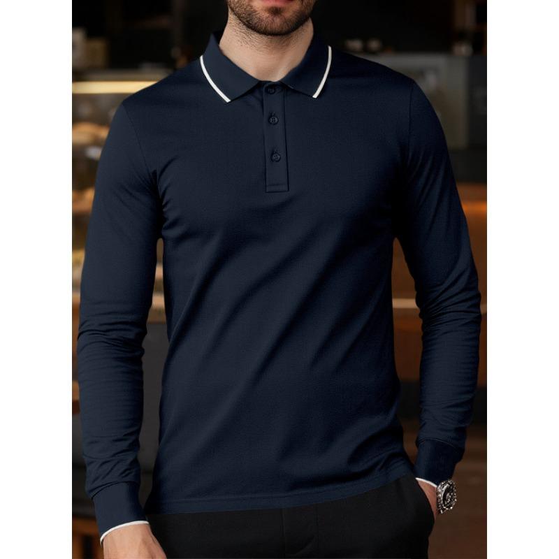 Men S Solid Color Long Sleeve Casual Thin Polo Shirt