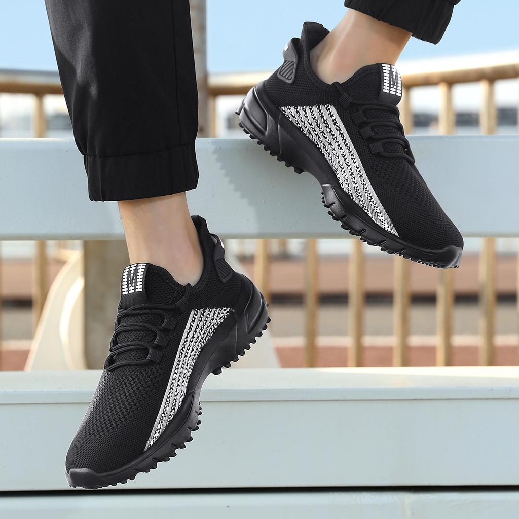 Knitted Mesh Running Shoes Breathable Men's Casual Sneakers Lightweight Outdoor Jogging Walking Trainers Anti-slip Sole
