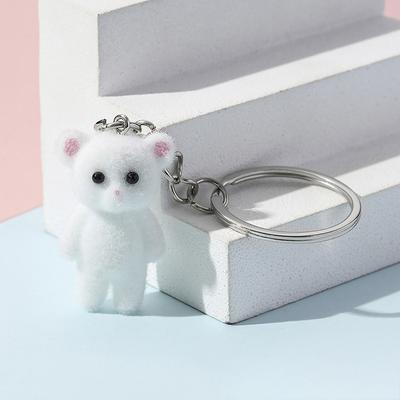 1Pc Cute Resin Flocking Little Bear Keychain Animal Key Ring Keys Accessories Diy Handmade Pendant Gift For Adults Kids