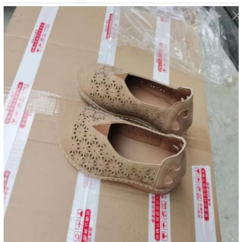 

Новые повседневные туфли на плоской подошве с полым отверстием, женские ретро туфли с круглым носком на одной педали, ленивые одинарные туфли 43 бежевый