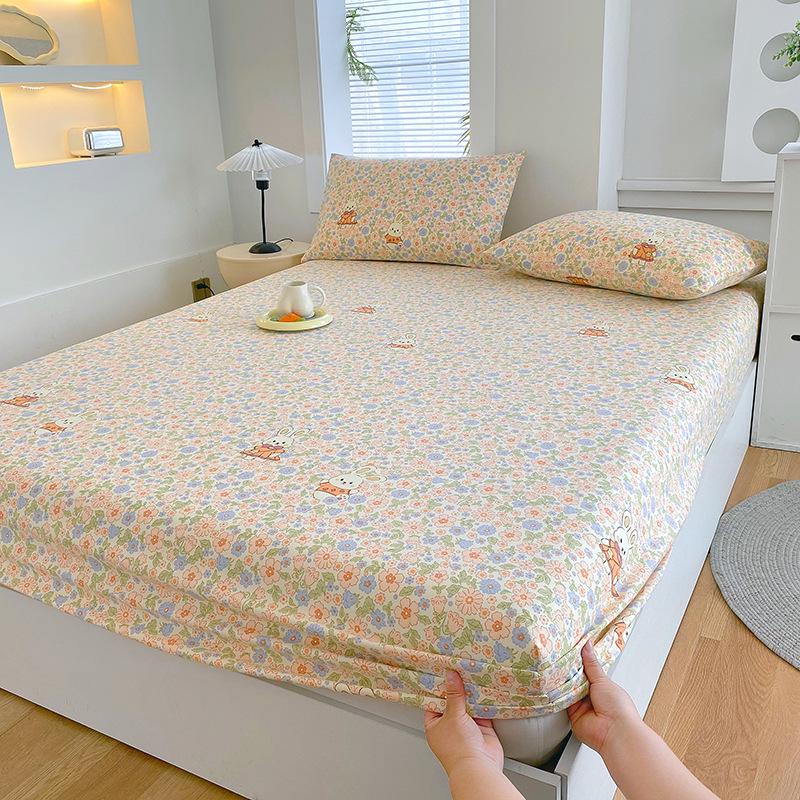 Printed Coarse Cloth Non-Slip Single Bed Sheet Set with Mattress Protector