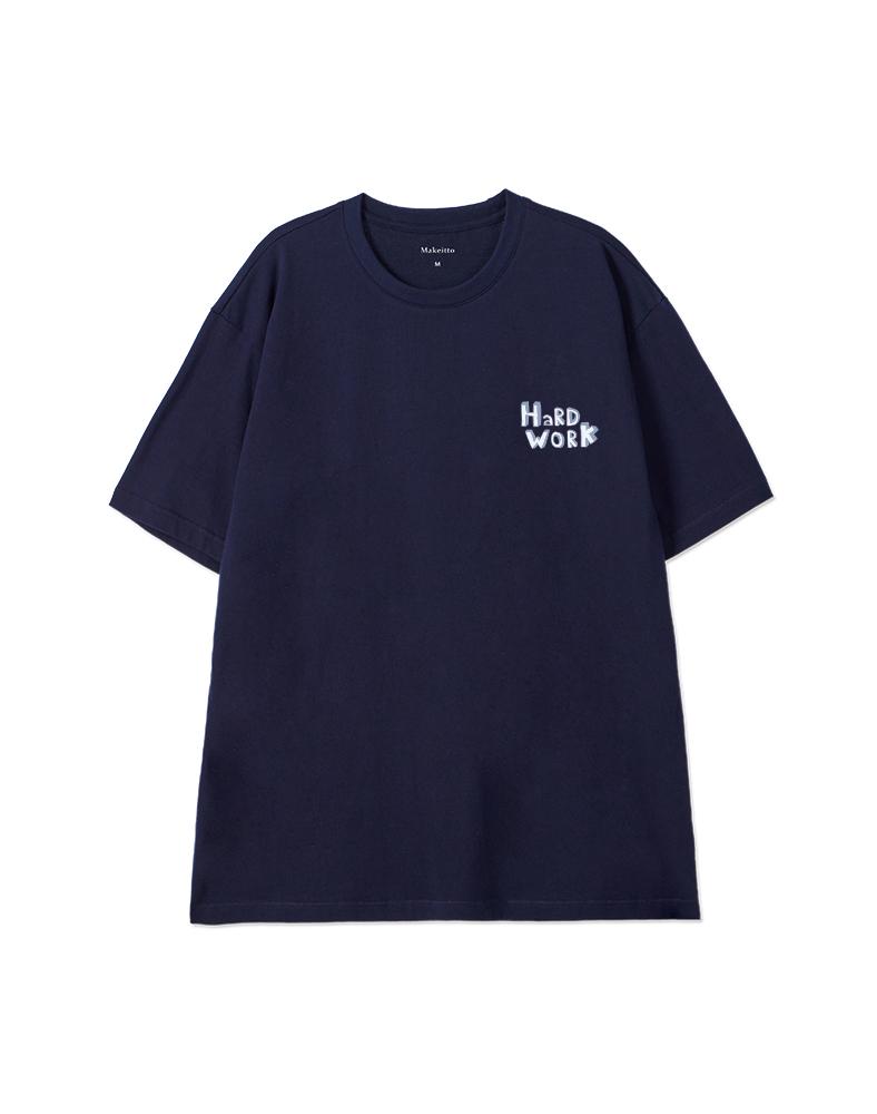 MAKEITTO [Hard Work] Crew Neck Tee_Navy