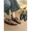 Temperament Square Head Belt Buckle Fluffy Loafers Women's Plush Thick Heel Shoes