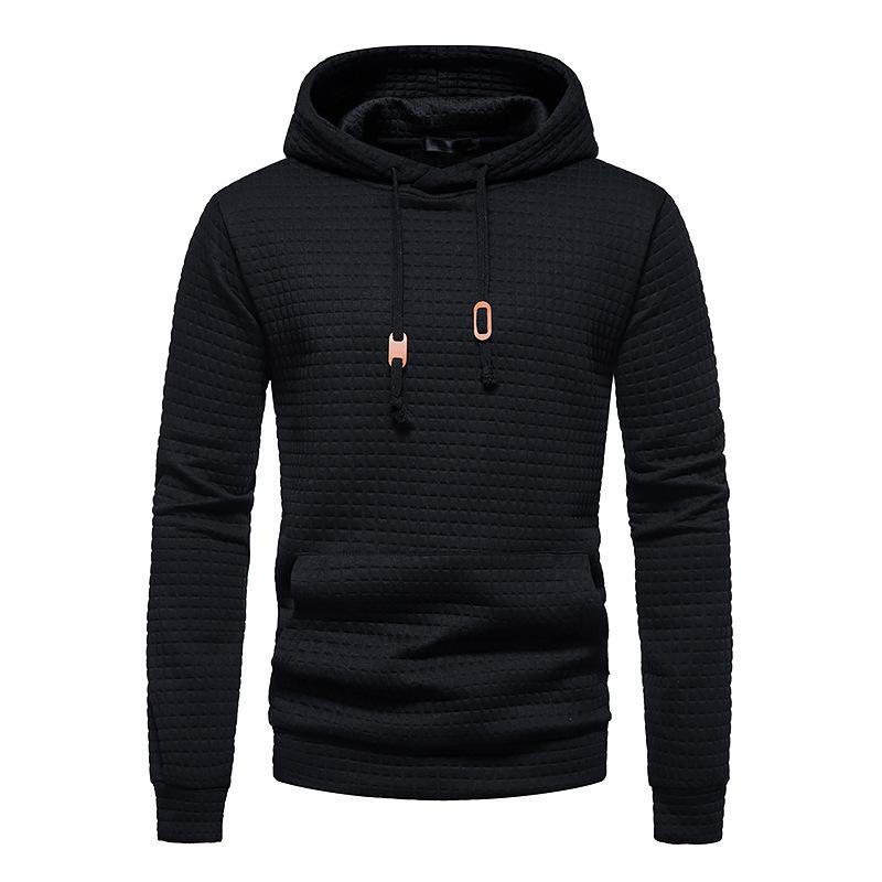 Men's Fashion Solid Color Casual Pullover Jacquard Sweat Men's Plaid Quilted Cotton Fabric Hooded Sweat