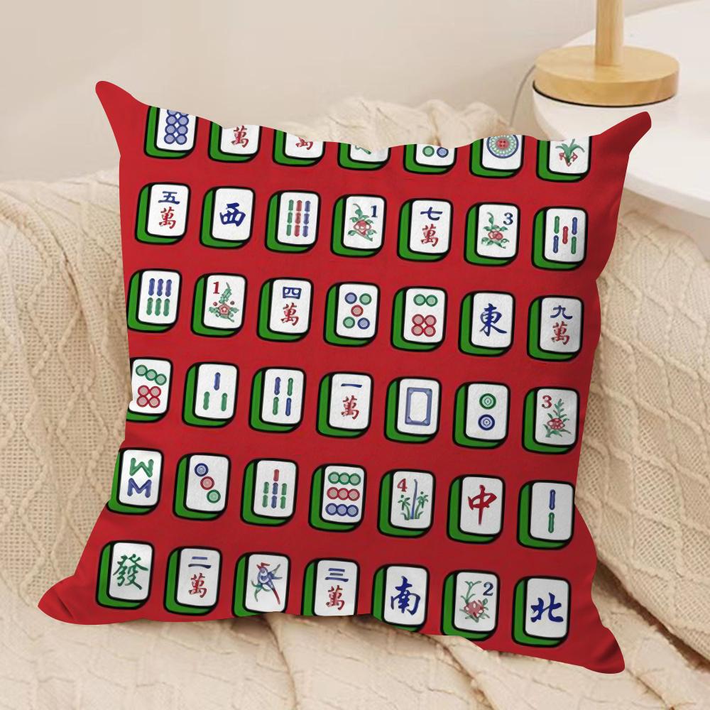 

Cute Mahjong Cushion Cover Short plush Doublesided Print Square Throw Pillow Covers Sofa Home Cushion Decor 30x30cm