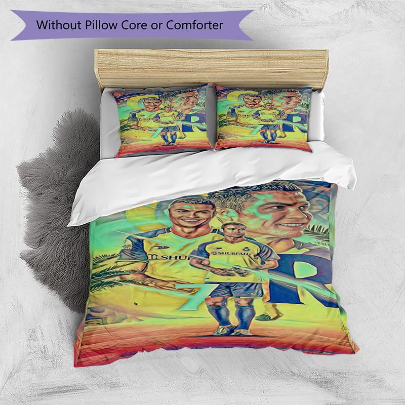 3-teiliges Bettbezug-Set (1 * Bettbezug + 2 * Kissenbezug, ohne Kern),Fußballstar Print Bettwäsche-Set, Schlafzimmer-Dekoration, Ganzjahres-, Geburtstagsgeschenk