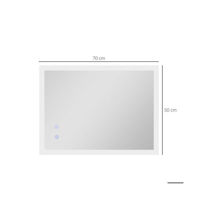 Kleankin Miroir De Salle De Bain Avec Éclairage LED, 70x50 Cm, 3 Lumières Colorées, IP44 Résistant À L'eau