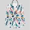 Women Plus Size Multicolor Printed V Neck Long Sleeve Scrub Top With Front Pockets