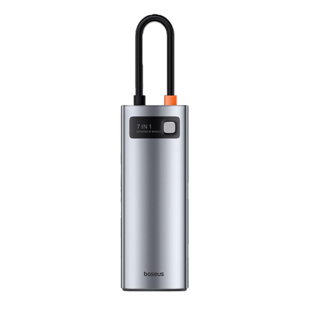 Baseus 7-in-1 Metal Gleam USB-C Hub: Power Delivery, 4K HDMI, USB 3.0 Ports, SD/TF Card Slots – Gray