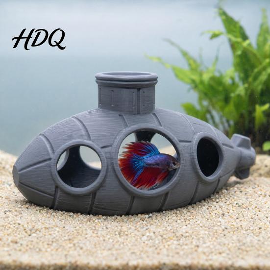 Decorative Fish Cave 3D Printed Hollow Submarine Tank Decorations Aquarium Shrimp Hideout