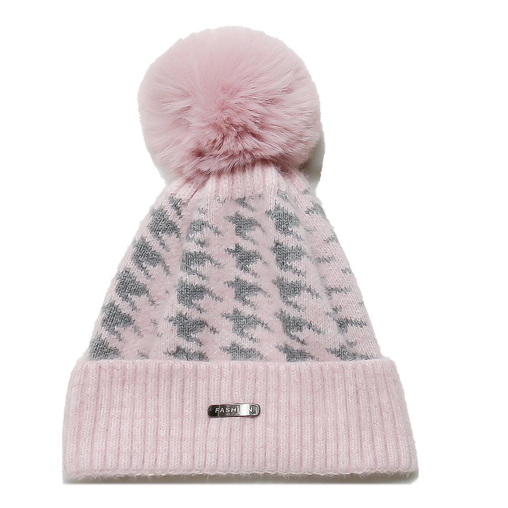 Hat Women's Autumn and Winter New Wool Hat Casual Versatile Trend Winter Hat Thousand Bird Grid Knitted Hat