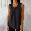 Women's Fashionable Color Round Neck Sleeveless Fringe Patchwork Casual Loose Cotton And Linen Top