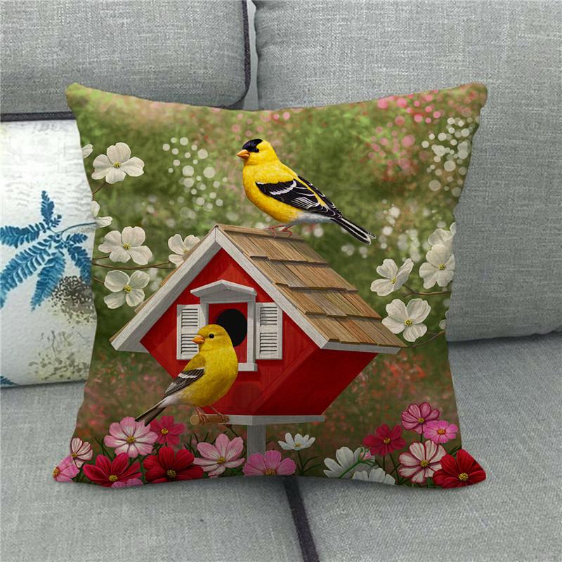 Watercolor Bird Parrot Flower Oil Painting Digital Printing Short Plush Pillow Covers For Sofa Office Cushion Cover Home Goods