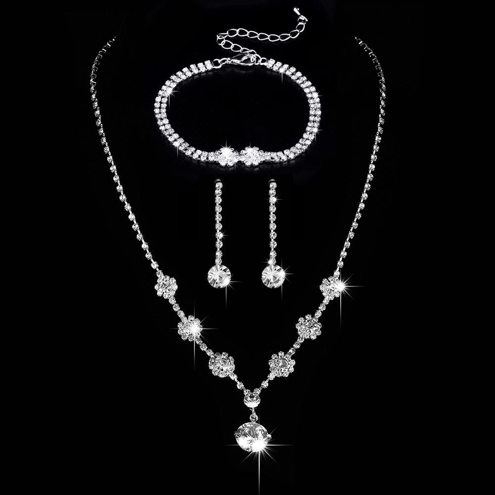 

Bridal Suit Celebration Women S Clothing Accessories Silver Claw Chain With Water Diamonds Exquisite Necklace Earrings 705