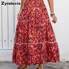 Women's Printed High Waist Slimming Casual Half Body Skirt Hollow Lace Patchwork Beach Vacation Sand Dune Dress