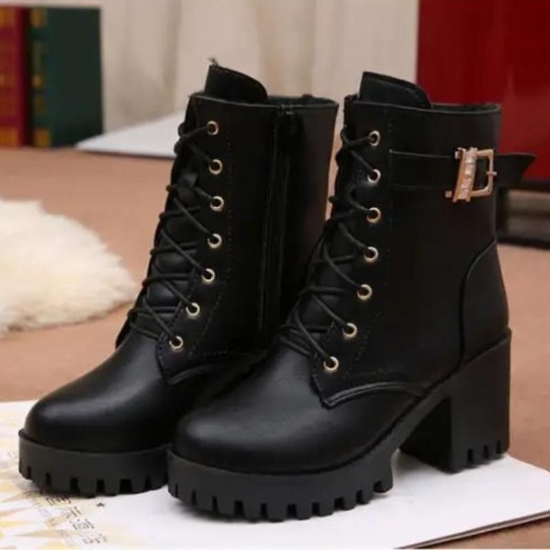 Hot Sale Women's Shoes 2026 Winter Women Ankle Boots Fashion Lace Up Shoes for Women Designer Waterproof Boots Zapatos De Mujer