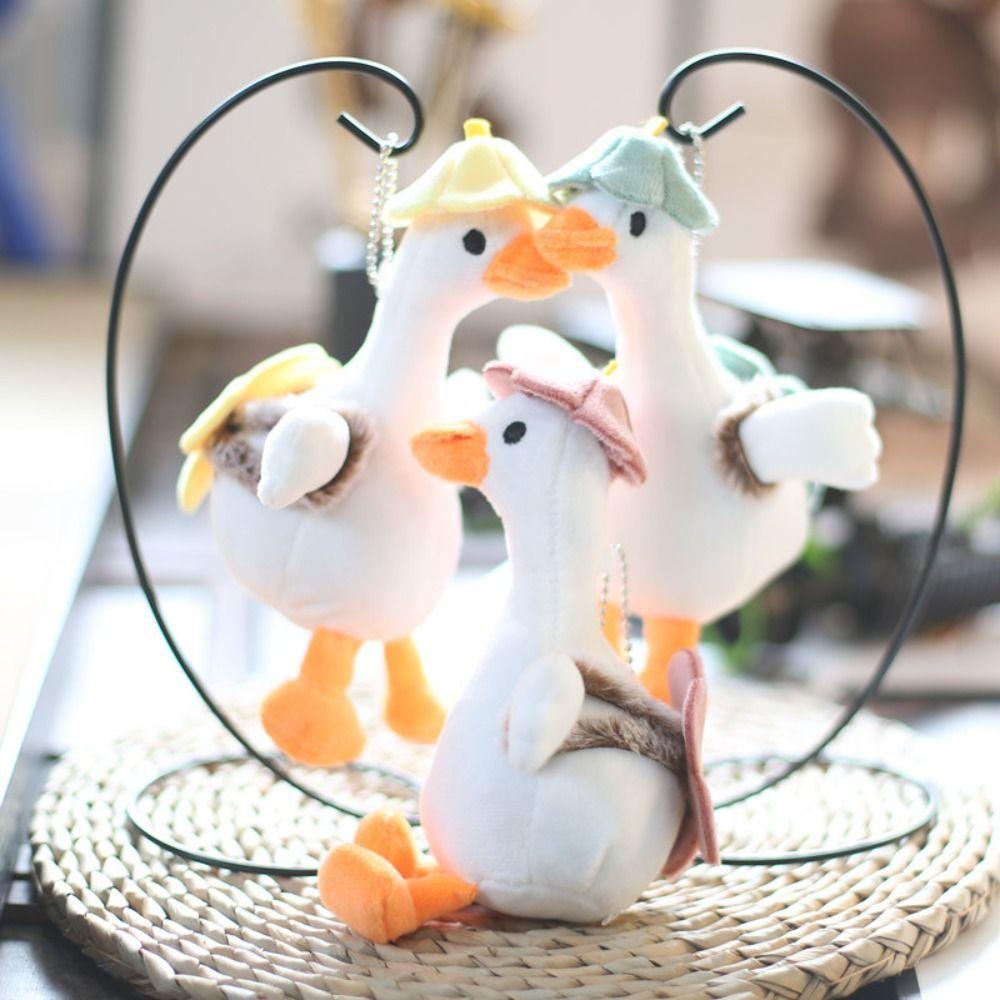 Backpack Charms Big White Goose Key Chain Flower Cartoon Plush Doll Plush Animal Pendant  Gift