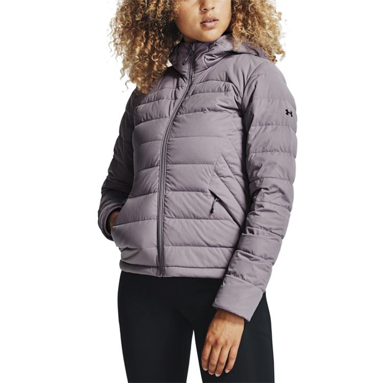 Under Armour Packable Lightweight Hooded Down Jacket Women Outerwear Lead-Gray Purple 1355833-585