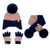 3-piece Set of Children's Hats, Scarves, Gloves, Striped Autumn and Winter Warm Wool Ball Knitted Ear Protection Hats