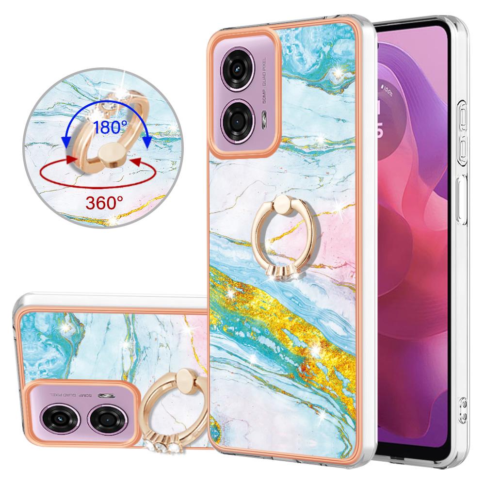 For Motorola Moto E14 4G/G04 4G/G04s 4G/G24 4G Case with Ring Kickstand Marble Pattern Electroplating TPU Back Cover